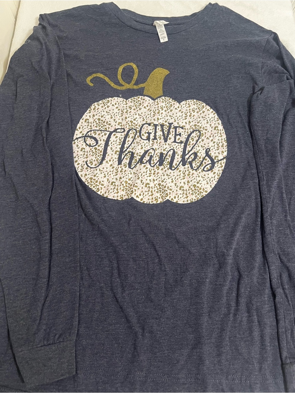 Abella Navy Long-Sleeve 'Give Thanks' Pumpkin Tee with Gold Accent